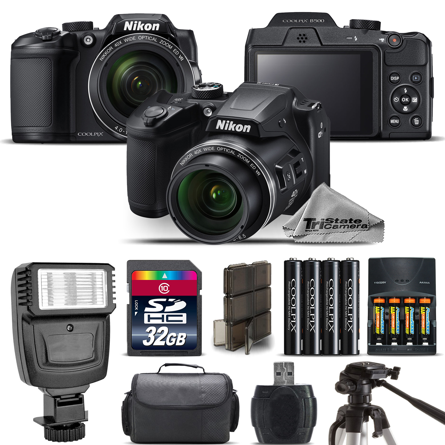 COOLPIX B500 Camera 40x Optical Zoom + Flash + Case - 32GB Kit Bundle *FREE SHIPPING*