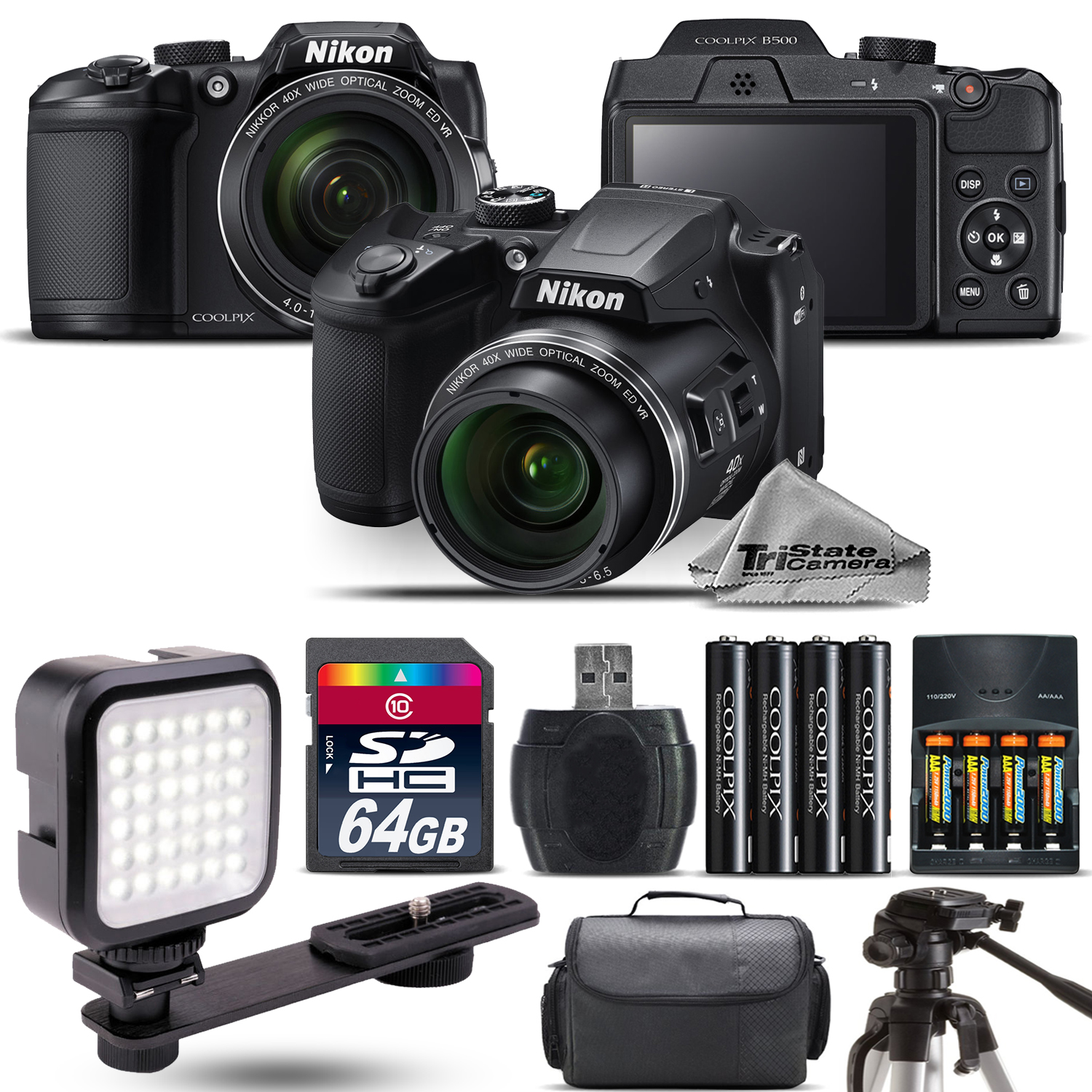 COOLPIX B500 Digital Camera 40x Optical Zoom + LED + Case -64GB Kit Bundle *FREE SHIPPING*