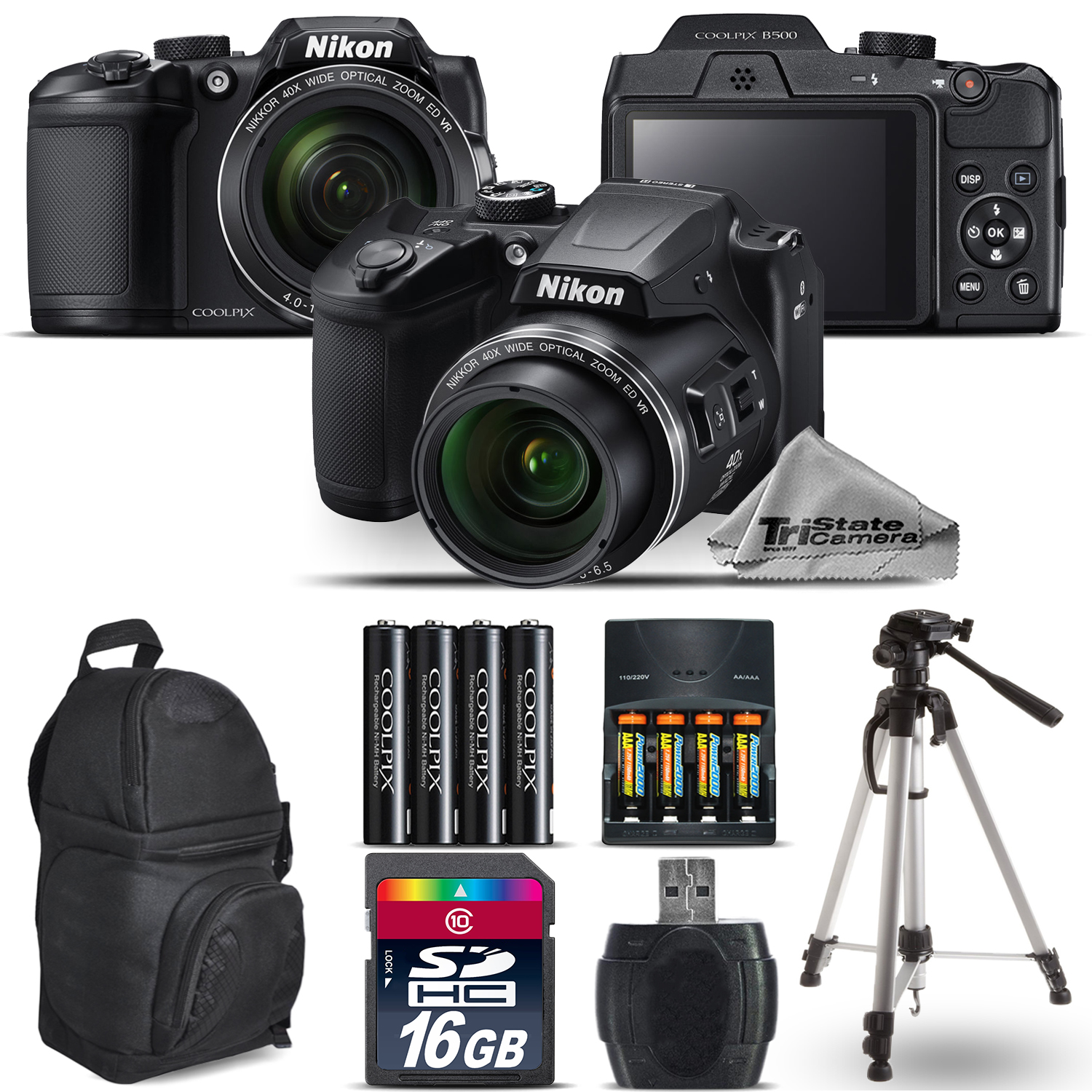 COOLPIX B500 Camera 40x Optical Zoom + Extra Battery + Backpack -16GB Kit *FREE SHIPPING*