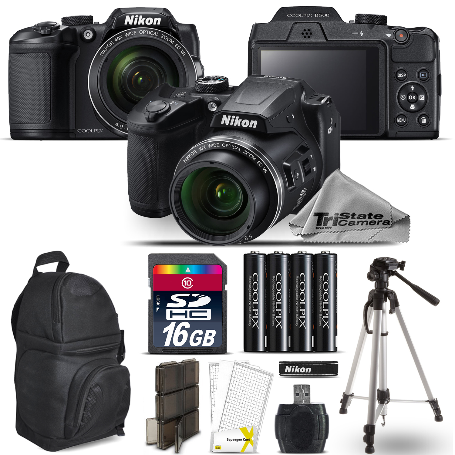 COOLPIX B500 Digital Camera 40x Optical Zoom + Tripod + Backpack -16GB Kit *FREE SHIPPING*