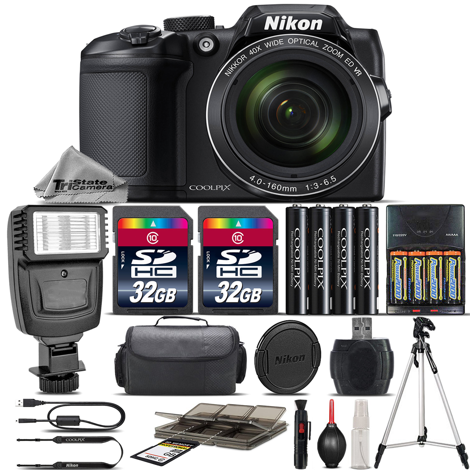 COOLPIX B500 Digital 40x Zoom Camera Black + Flash + 64GB Storage + Case *FREE SHIPPING*