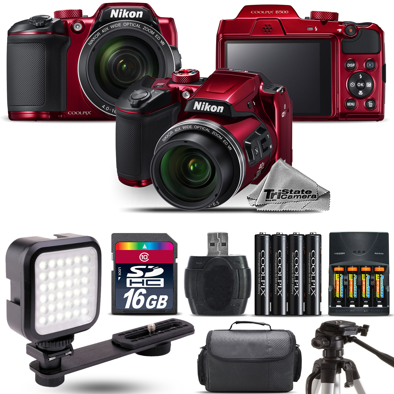 COOLPIX B500 RED Camera 40x Optical Zoom + LED + Case - 16GB Kit Bundle *FREE SHIPPING*