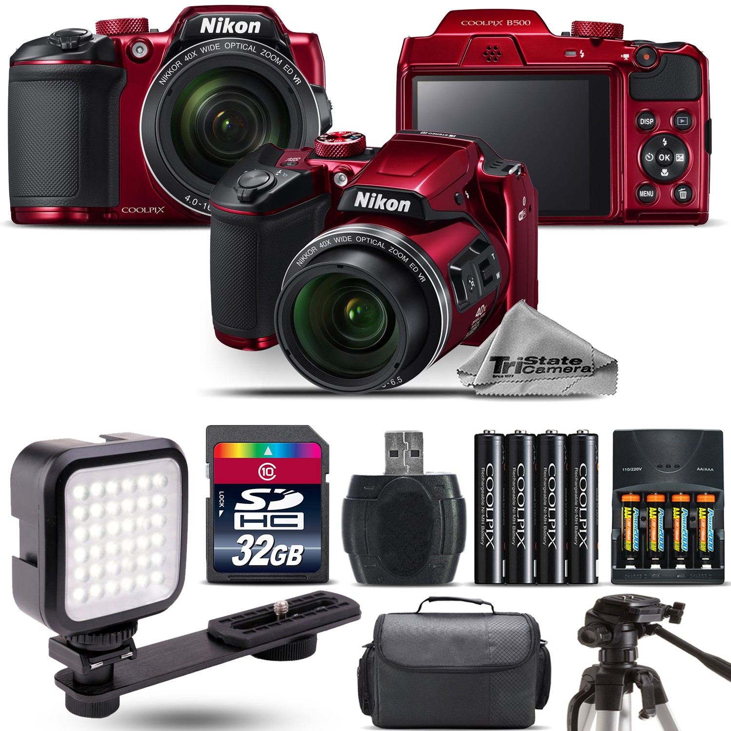 COOLPIX B500 RED Camera 40x Optical Zoom + LED + Case - 32GB Kit Bundle *FREE SHIPPING*