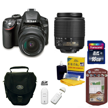 D3200 Double Zoom Lens DSLR Camera Kit +16GB  Memory Card+ Camera/Lens Cleaning Kit+ LCD Screen Protectors+ Memory Card Reader+ Deluxe SLR Carrying Case *FREE SHIPPING*