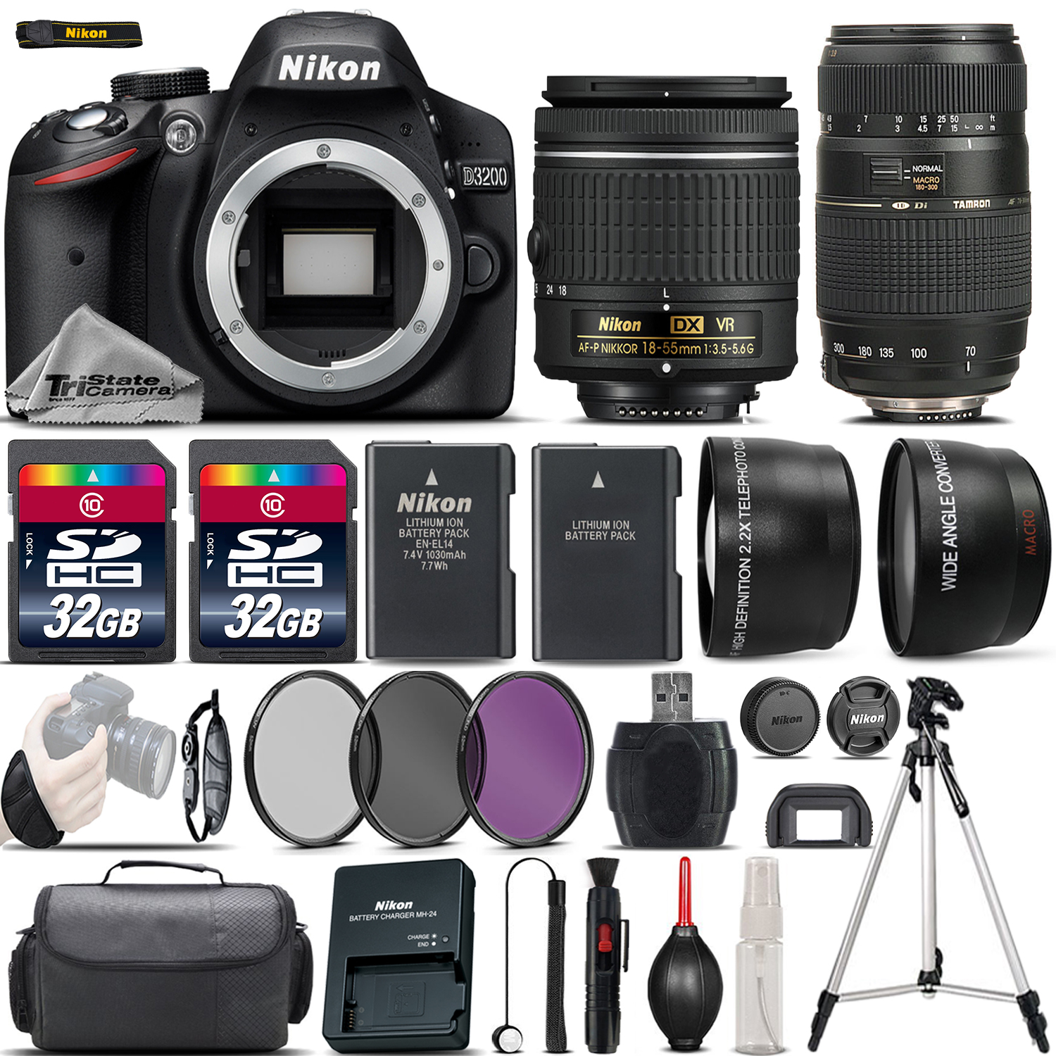 D3200 Digital SLR Camera + 18-55mm VR + 70-300mm + 64GB & More -4 Lens Kit *FREE SHIPPING*