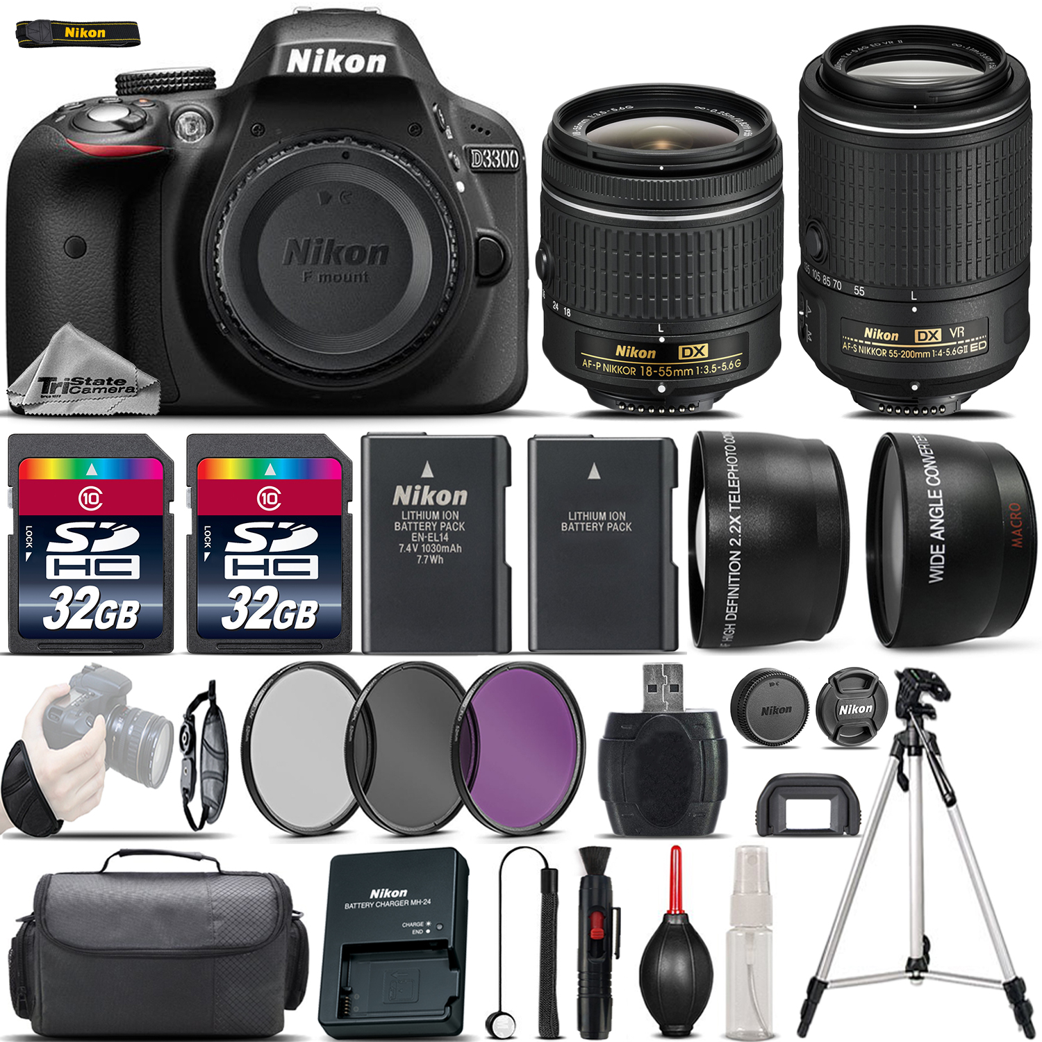 D3300 Digital SLR Camera + 18-55mm VR + 55-200mm VR II + 64GB - 4 Lens Kit *FREE SHIPPING*