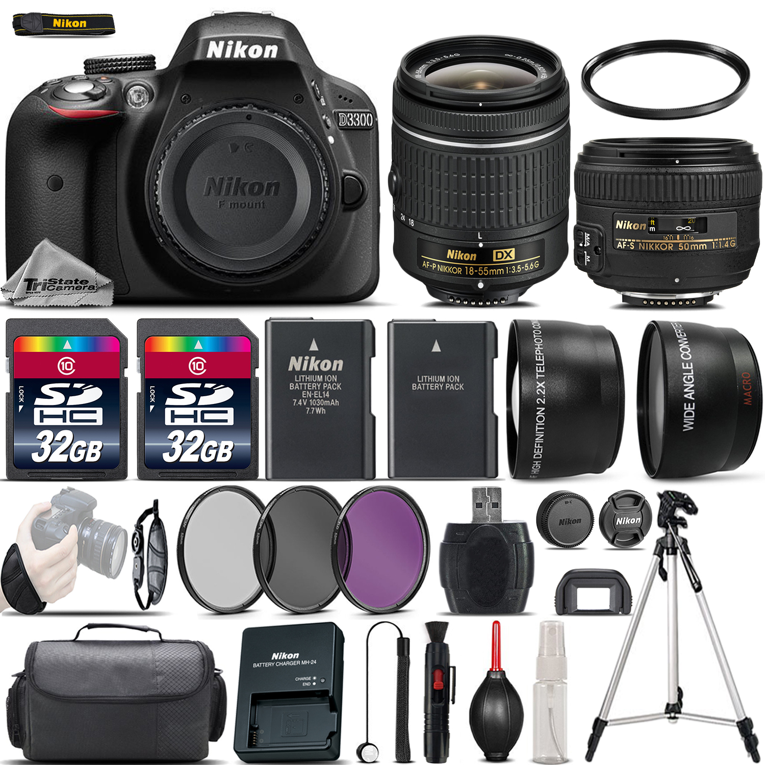 D3300 Digital SLR Camera + 18-55mm VR + 50mm 1.4G Lens + 64GB - 4 Lens Kit *FREE SHIPPING*