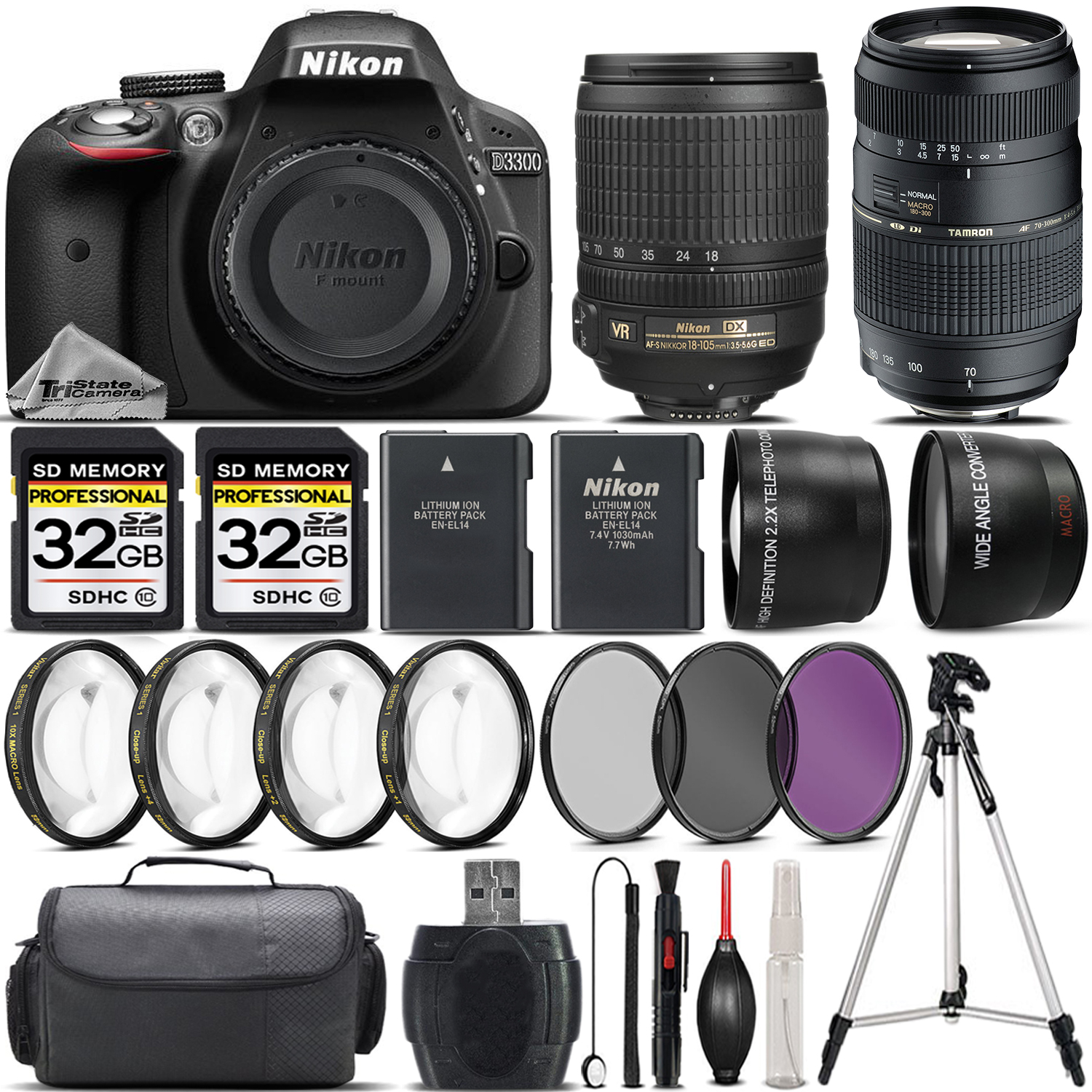 D3300 DSLR Camera with 18-105mm Lens + Tamron 70-300 Lens -64GB Bundle Kit *FREE SHIPPING*