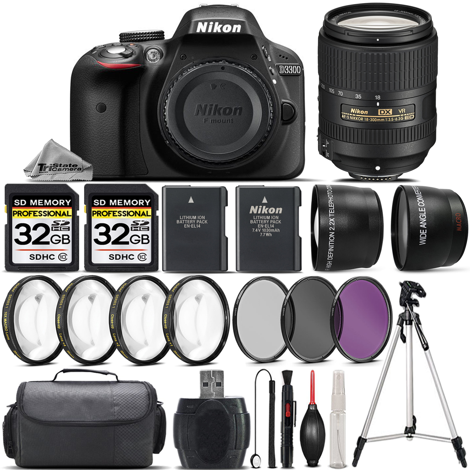 D3300 DSLR Camera with Nikon 18-300 VR Lens + 0.43 FishEye Lens - 64GB Kit *FREE SHIPPING*