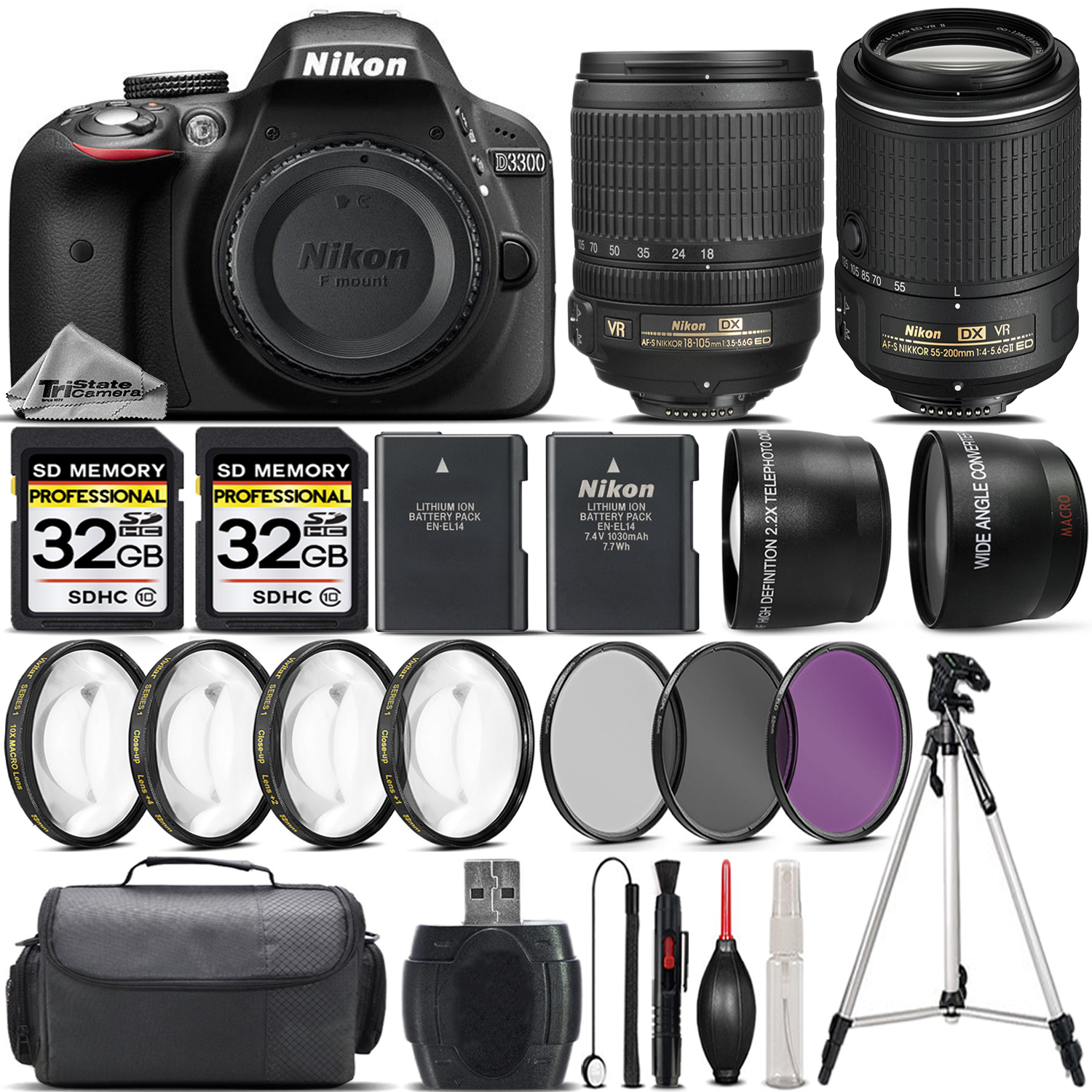 D3300 DSLR Camera with 18-55mm Lens + Nikon 55-200 VR II Lens - 64GB Kit *FREE SHIPPING*