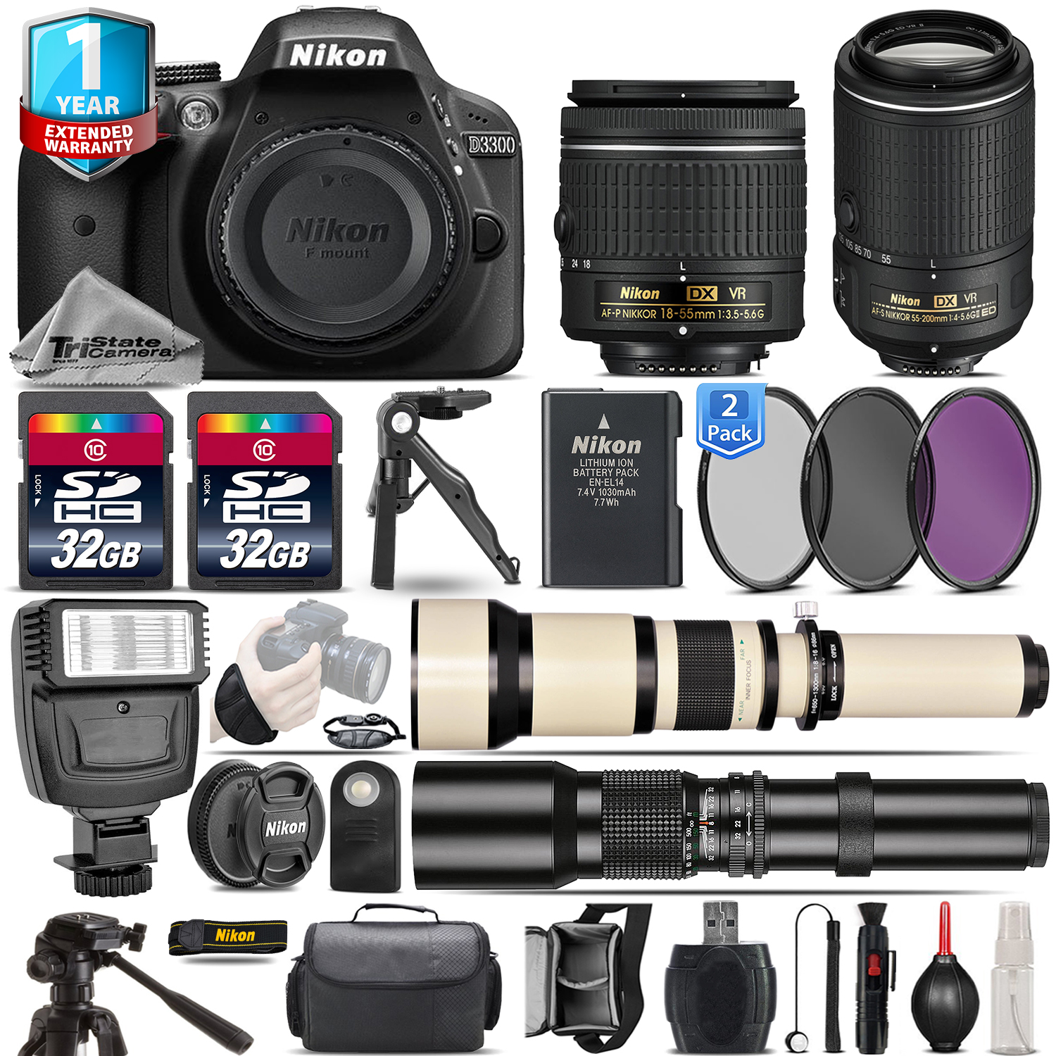 D3300 DSLR Camera + 18-55mm VR + 55-200mm VR II + 1yr Warranty - 64GB Kit *FREE SHIPPING*