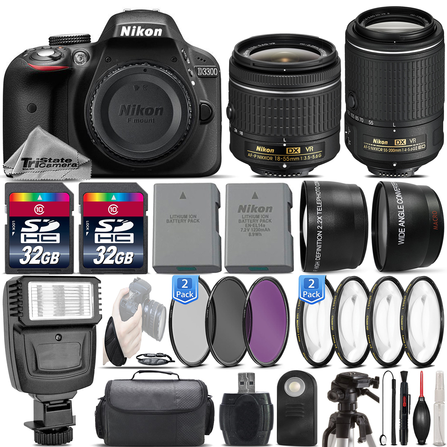 D3300 24.2MP DSLR Camera + 18-55mm VR Lens + 55-200mm VR II - 64GB Kit *FREE SHIPPING*