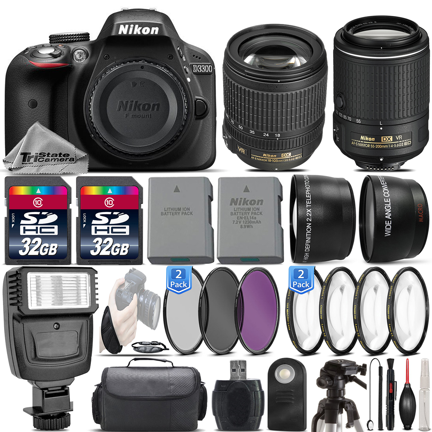 D3300 24.2MP DSLR Camera + 18-105mm VR Lens + 55-200mm VR II - 64GB Kit *FREE SHIPPING*