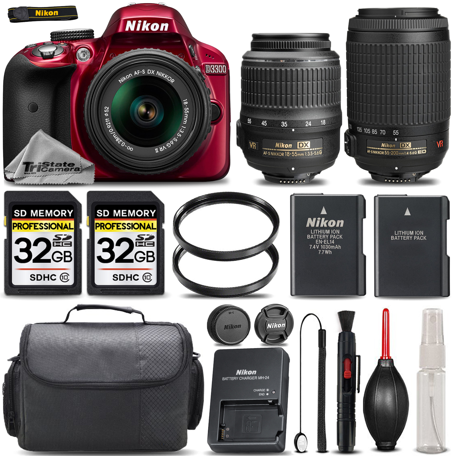 D3300 Digital SLR Camera RED with 18-55mm VR II + 55-200mm VR II Bundle *FREE SHIPPING*