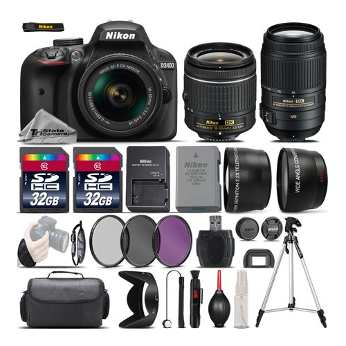 D3400 Digital SLR Camera + 18-55mm VR + 55-300mm VR + 64GB - 4 Lens Kit *FREE SHIPPING*