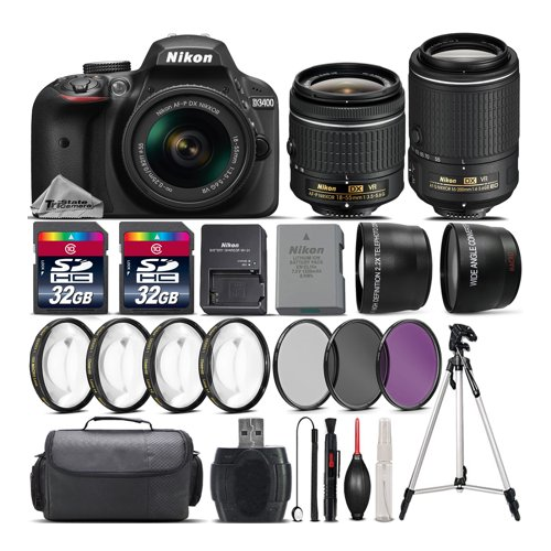 D3400 DSLR Camera with 18-55mm VR Lens + 55-200 VR II Lens -64GB Kit *FREE SHIPPING*