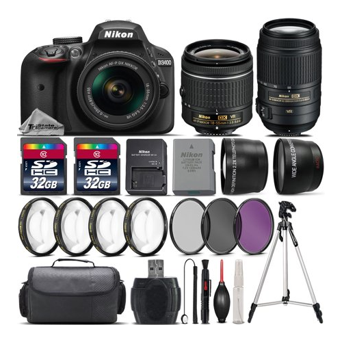 D3400 DSLR Camera with 18-55mm VR Lens + 55-300 VR Lens - 64GB Kit *FREE SHIPPING*
