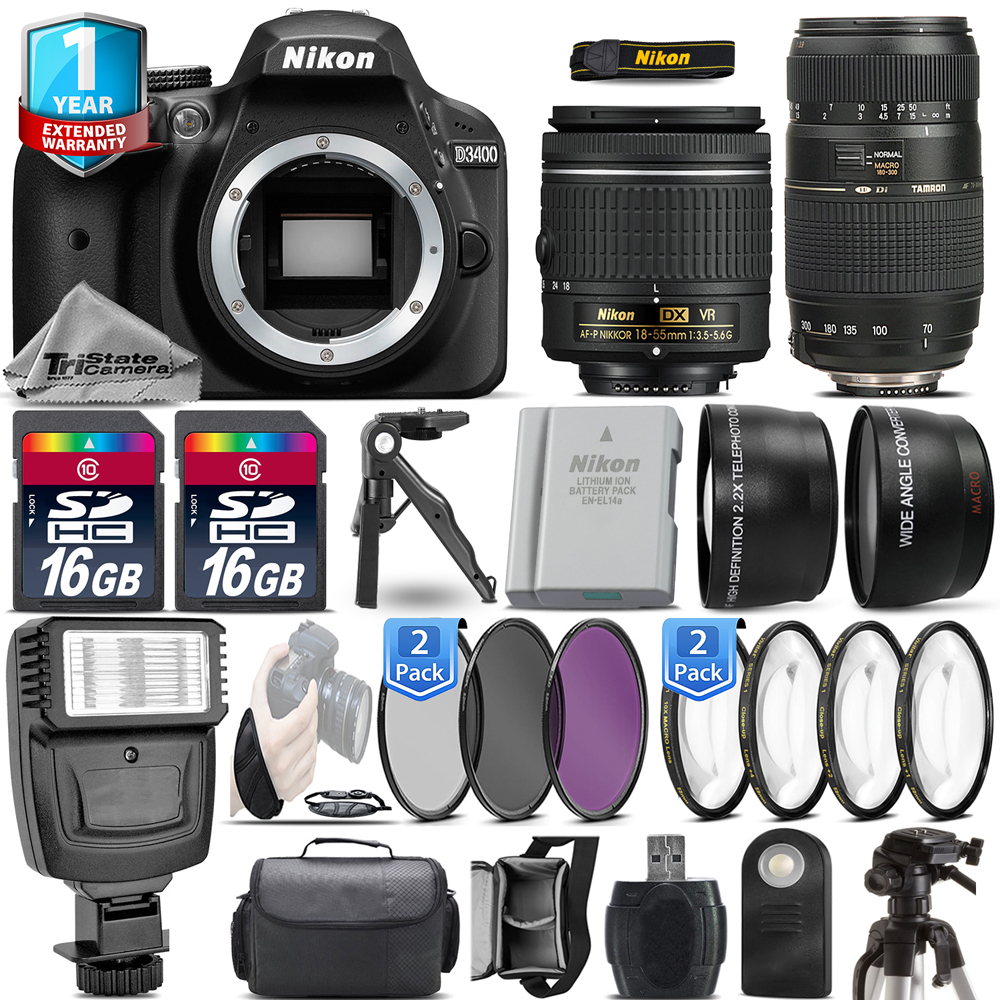 D3400 DSLR Camera + 18-55mm VR + 70-300mm + Extra Battery + 1yr Warranty *FREE SHIPPING*