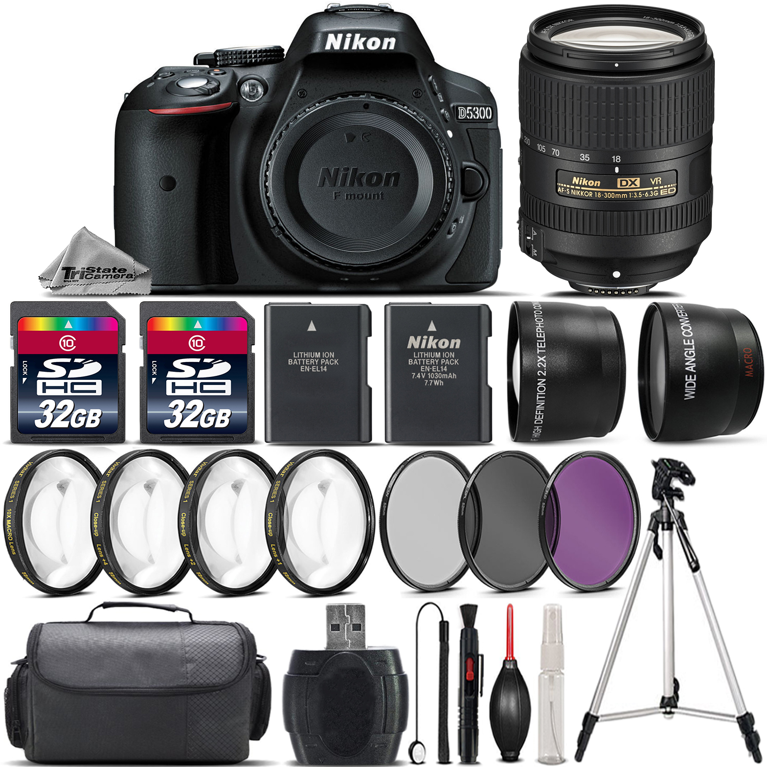 D5300 DSLR Camera with Nikon 18-300mm VR Lens + 4PC Macro Kit - 64GB Kit *FREE SHIPPING*