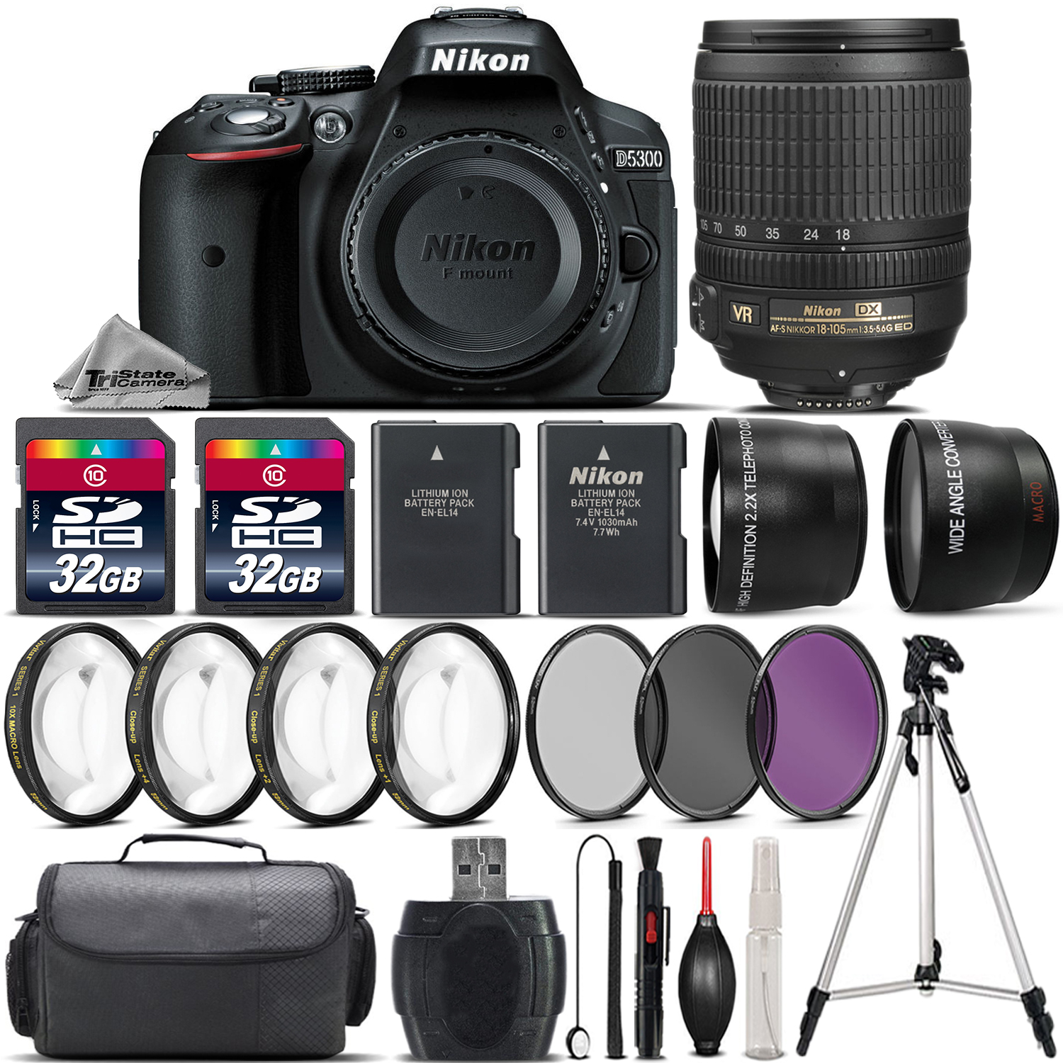 D5300 DSLR Camera with Nikon 18-105 VR Lens + Extra Battery +4PC Macro Kit *FREE SHIPPING*