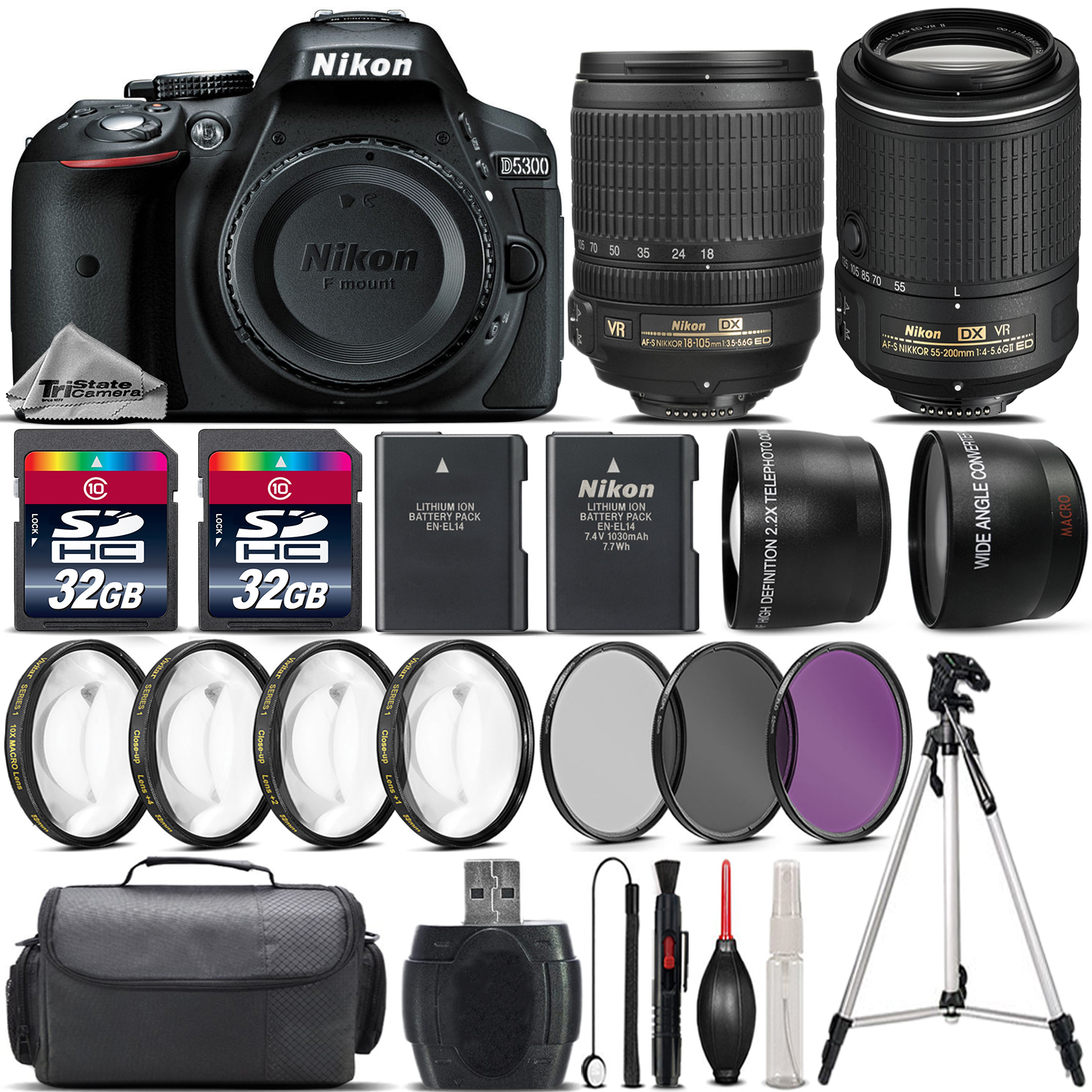 D5300 DSLR Camera with 18-105mm Lens + 55-200 VR II Lens + 4PC Macro Kit *FREE SHIPPING*