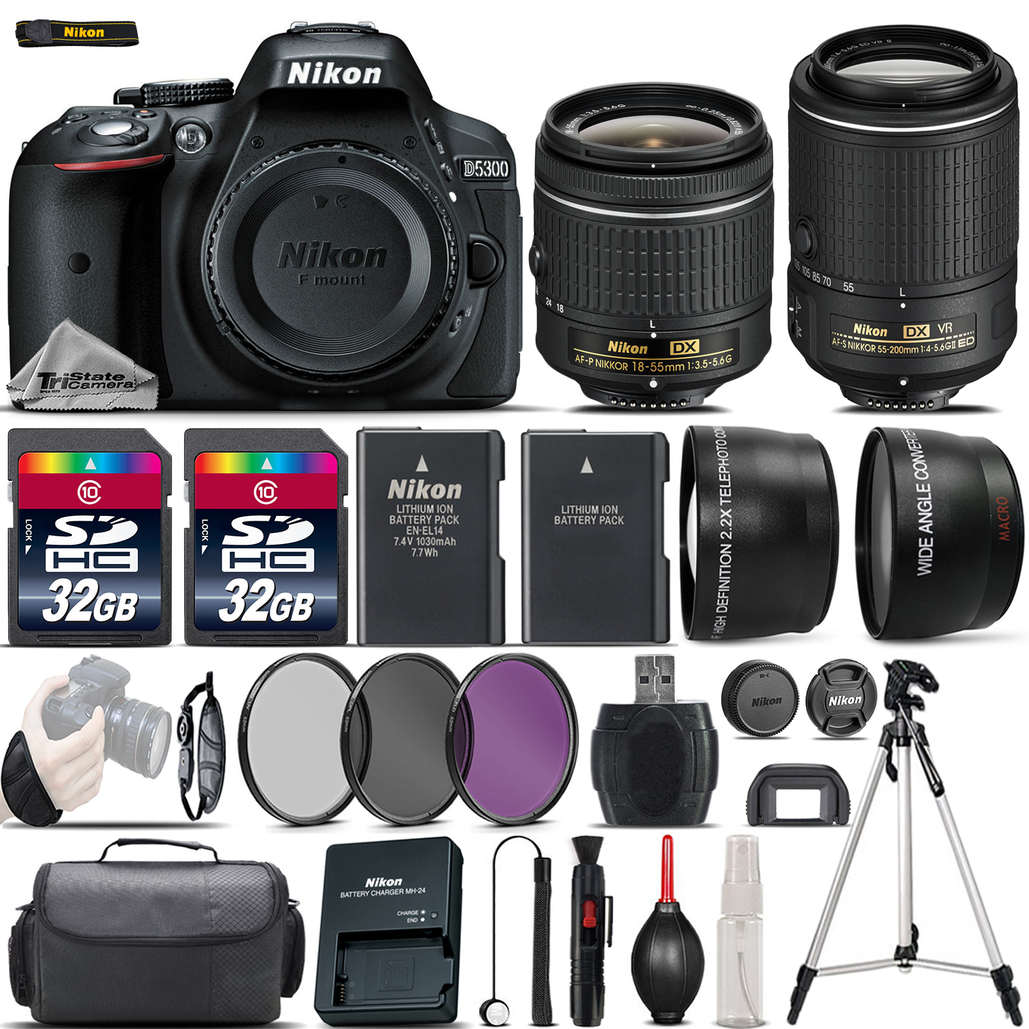 D5300 Digital SLR Camera + 18-55mm VR + 55-200mm VR II + 64GB - 4 Lens Kit *FREE SHIPPING*