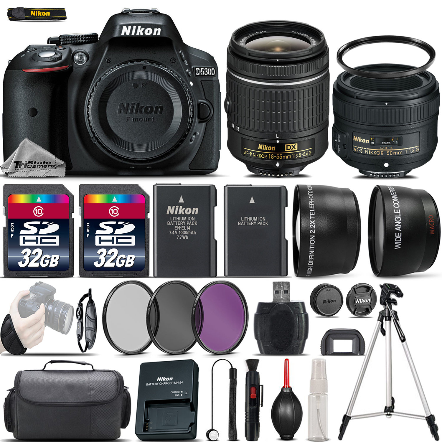 D5300 Digital SLR Camera + 18-55mm VR + 50mm 1.8 + 64GB & More -4 Lens Kit *FREE SHIPPING*