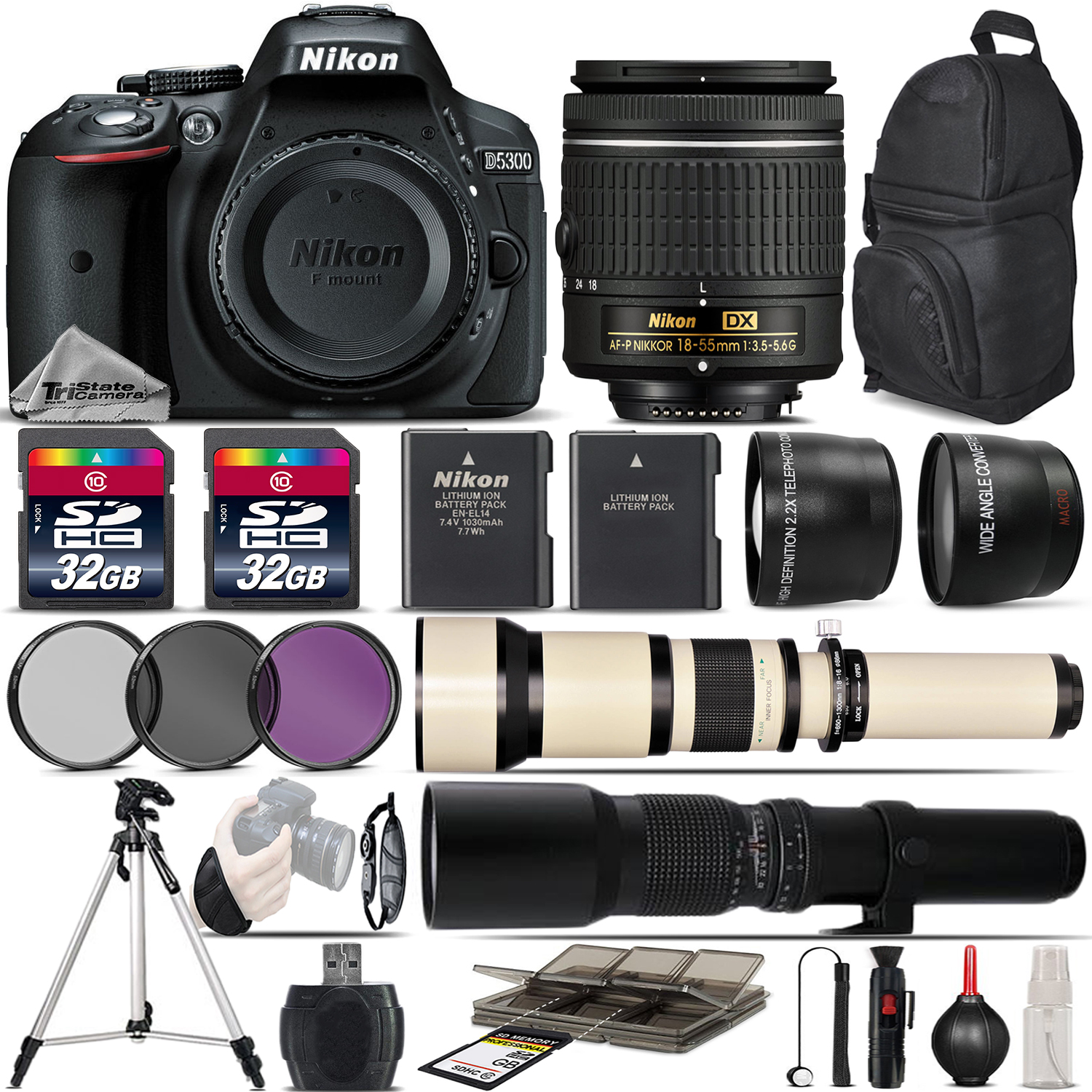 Nikon D5300 Dslr Camera 18 55 Vr Ii Lens 650 1300mm Lens 500mm 5lens Kit Free Shipping Nikd5300kki3 Tri State Camera Video And Computer