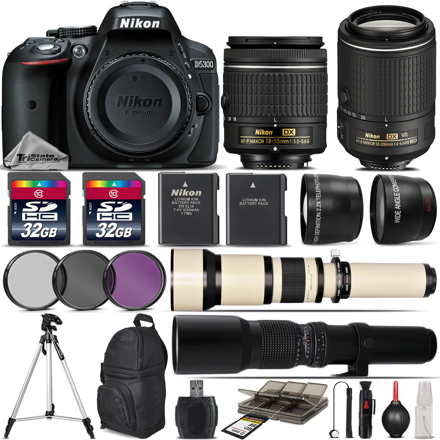 D5300 DSLR Camera + 18-55mm AF-P Lens + 55-200mm VR II + 650-1300mm +500mm *FREE SHIPPING*