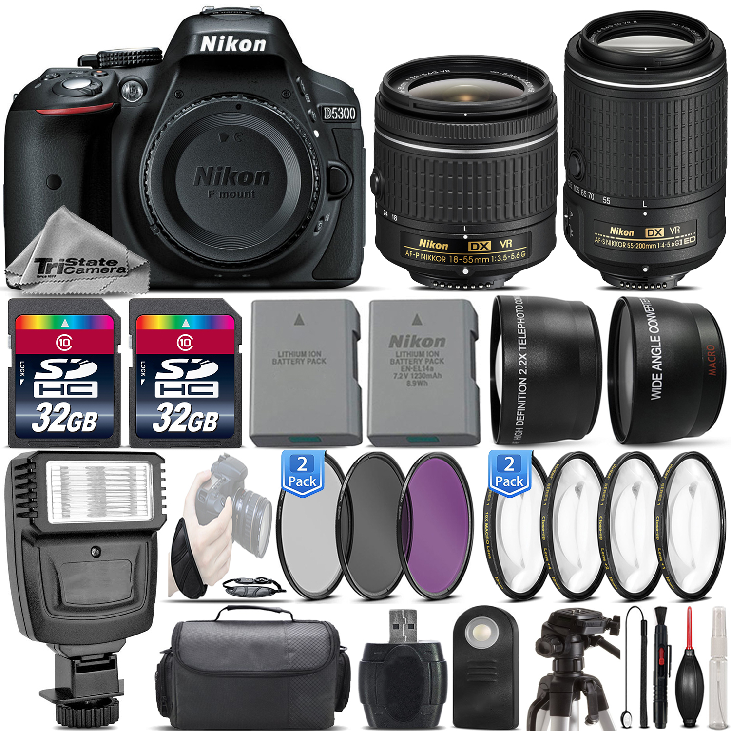 D5300 24.2MP DSLR Camera + 18-55mm VR Lens + 55-200mm VR II - 64GB Kit *FREE SHIPPING*