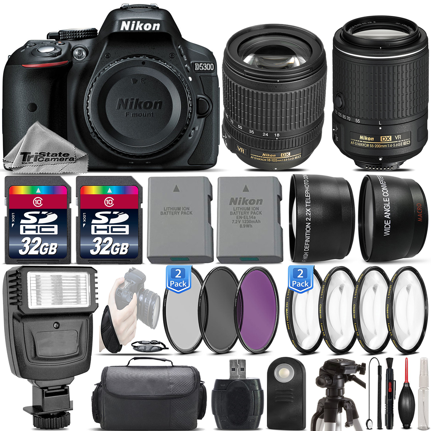 D5300 24.2MP DSLR Camera + 18-105mm VR Lens + 55-200mm VR II - 64GB Kit *FREE SHIPPING*