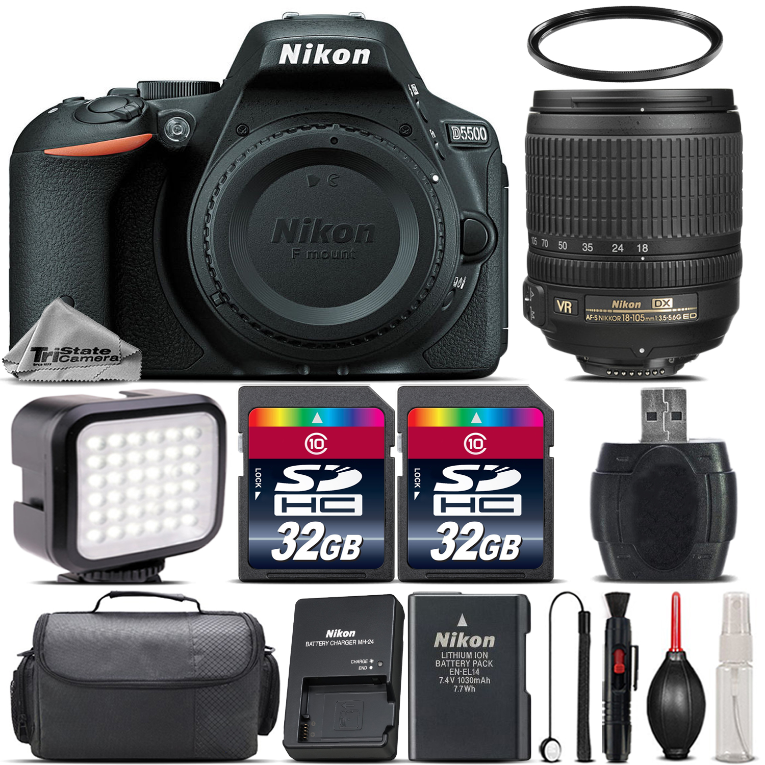 D5500 Digital SLR WiFi Camera + 18-105mm VR Lens + LED + Case - 64GB Kit *FREE SHIPPING*