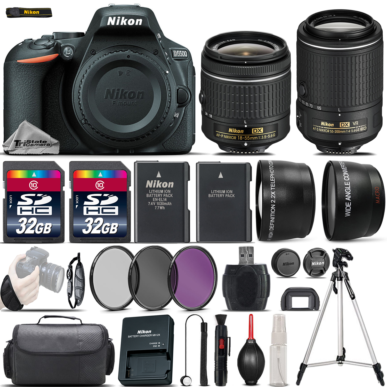 D5500 Digital SLR Camera + 18-55mm VR + 55-200mm VR II + 64GB - 4 Lens Kit *FREE SHIPPING*