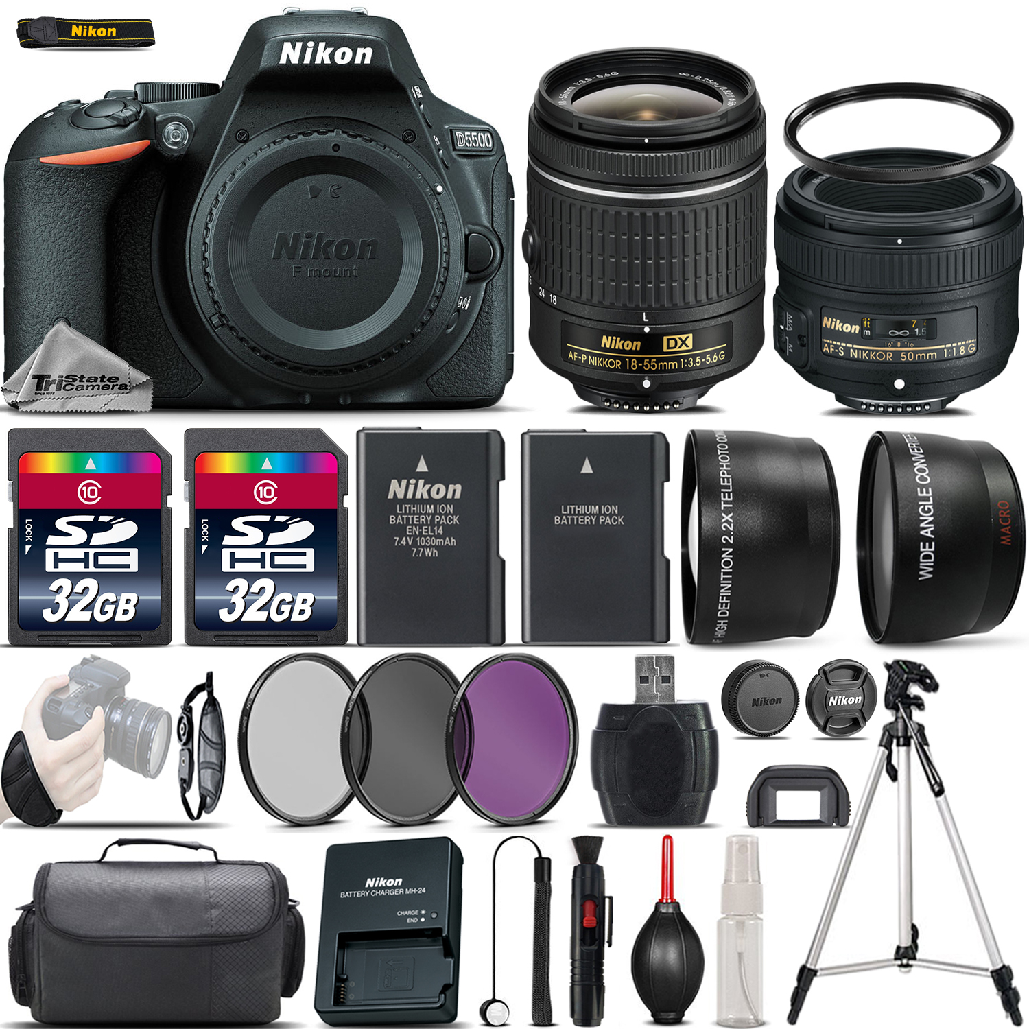 D5500 Digital SLR Camera + 18-55mm VR + 50mm 1.8G Lens + 64GB - 4 Lens Kit *FREE SHIPPING*