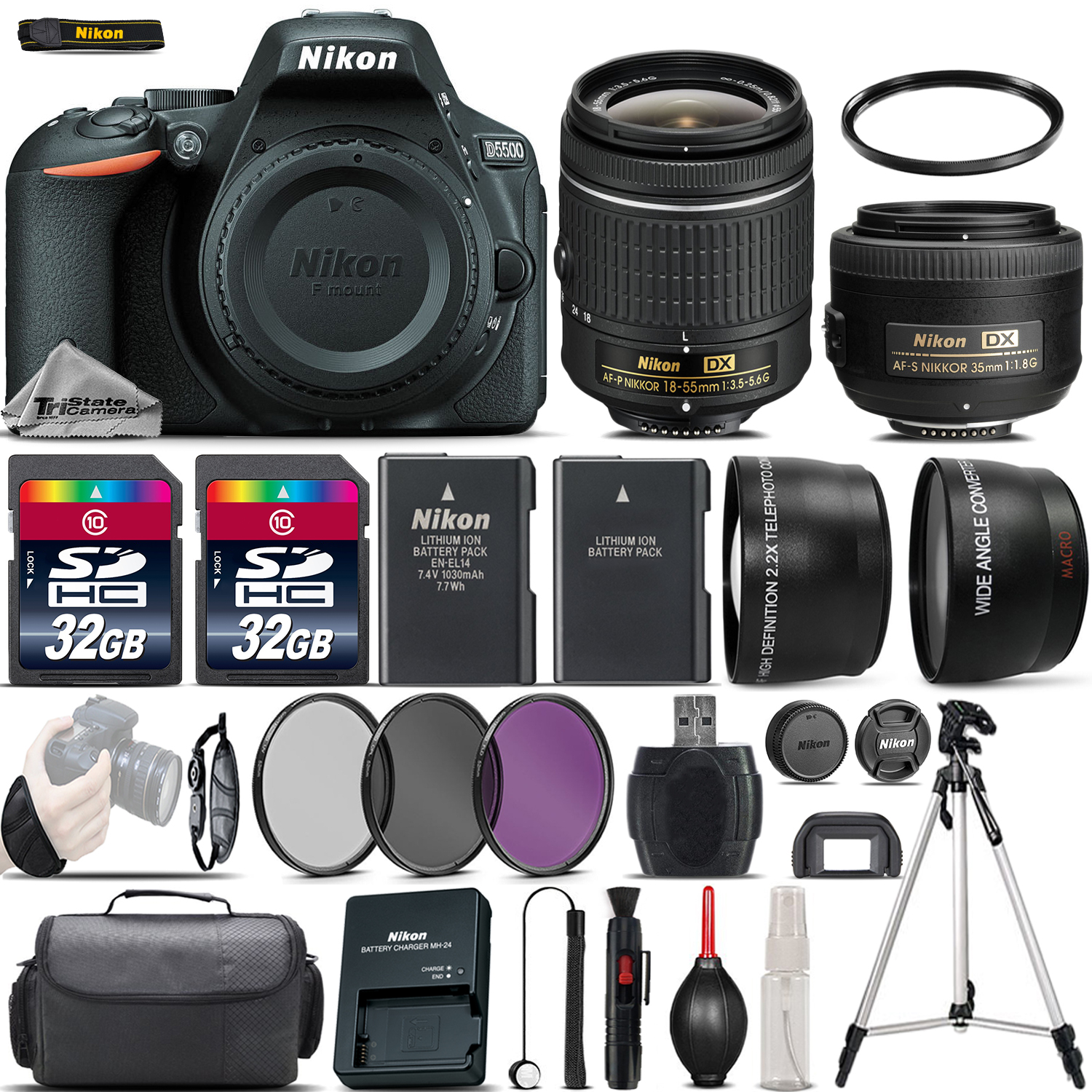 D5500 Digital SLR Camera + 18-55mm VR + 35mm 1.8G Lens + 64GB - 4 Lens Kit *FREE SHIPPING*