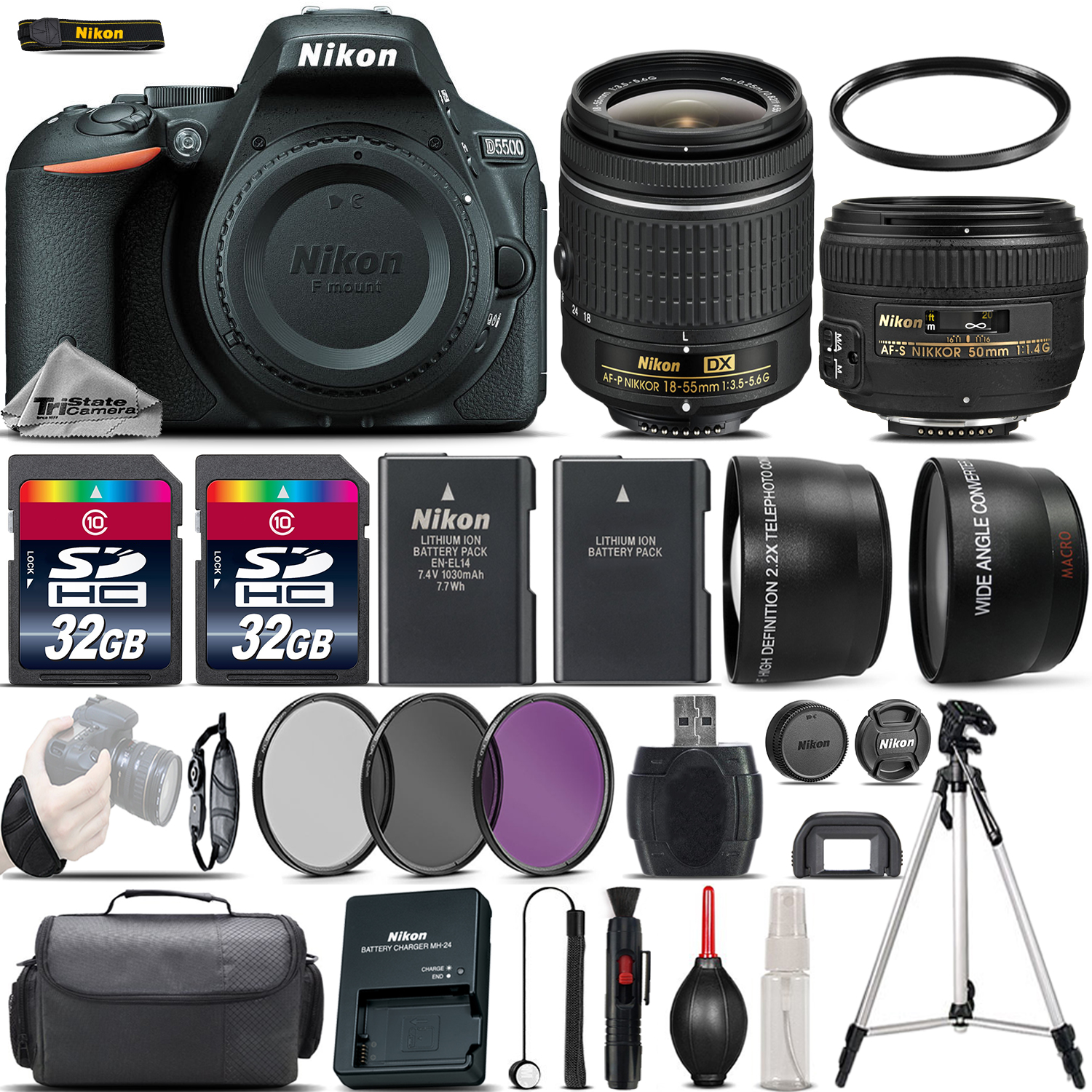 D5500 Digital SLR Camera + 18-55mm VR + 50mm 1.4G Lens + 64GB - 4 Lens Kit *FREE SHIPPING*