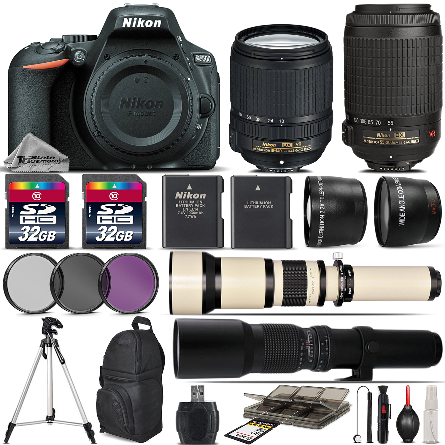 D5500 DSLR Camera + 18-140mm VR Lens + 55-200mm VR II + 650-1300mm + 500mm *FREE SHIPPING*