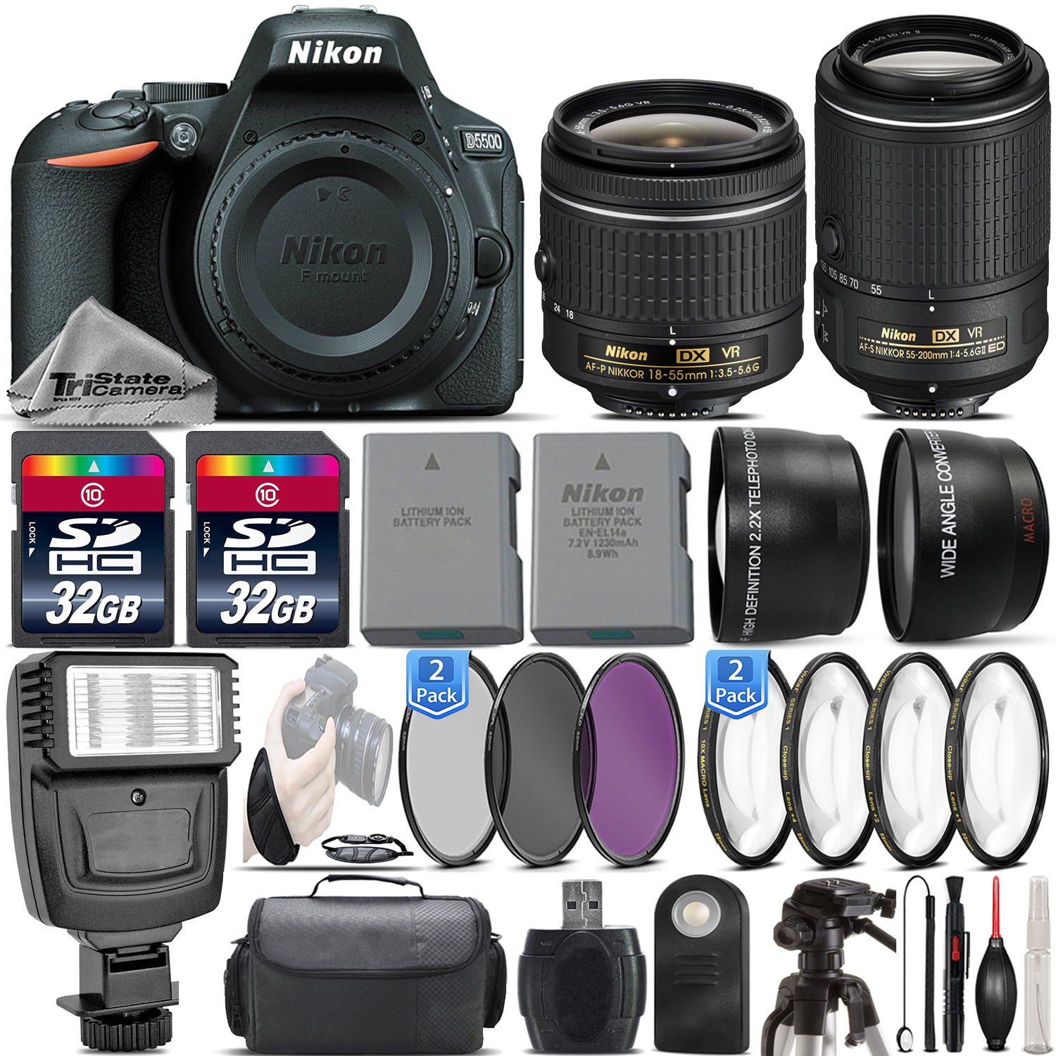 D5500 24.2MP DSLR Camera + 18-55mm VR Lens + 55-200mm VR II Lens- 64GB Kit *FREE SHIPPING*
