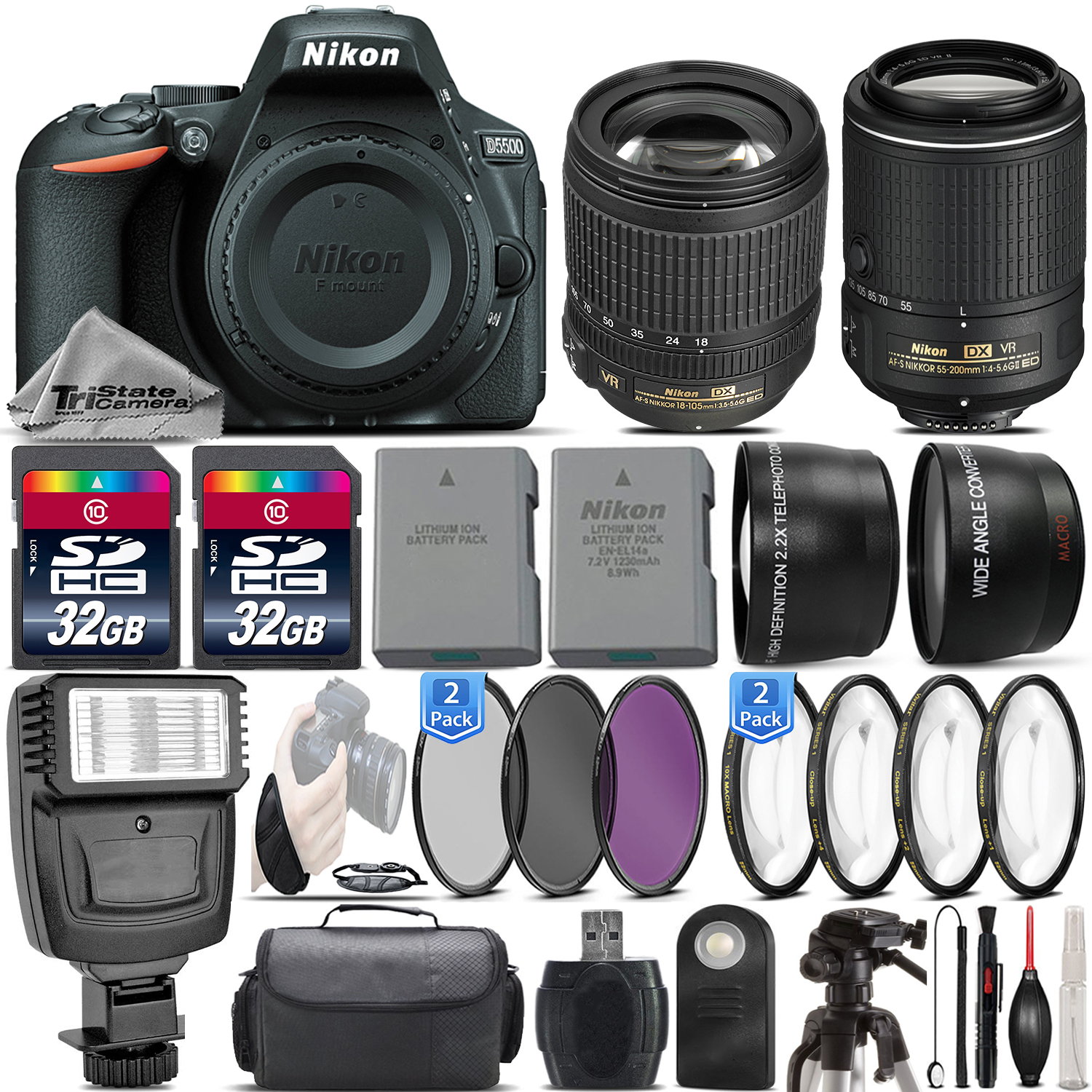 D5500 24.2MP DSLR Camera + 18-105mm VR Lens + 55-200mm VR II - 64GB Kit *FREE SHIPPING*