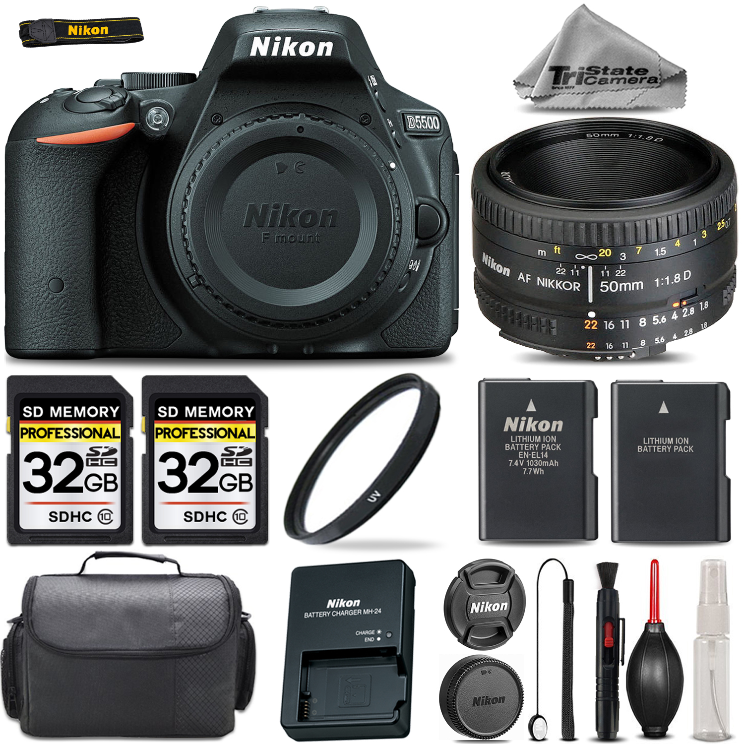 D5500 DSLR Camera 24.2MP + Nikon AF 50mm 1.8D +EXT BATT + 64GB STORAGE KIT *FREE SHIPPING*