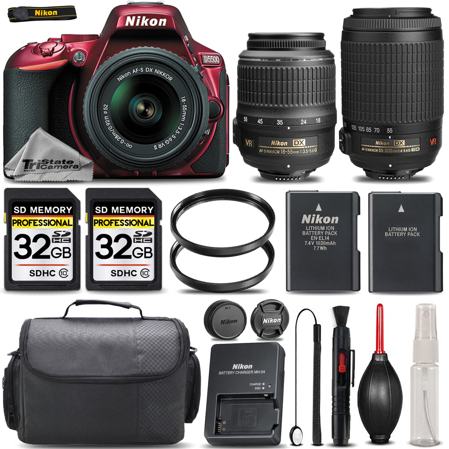 D5500 (RED) Digital SLR Camera with 18-55mm VR II + 55-200mm VR II Bundle *FREE SHIPPING*