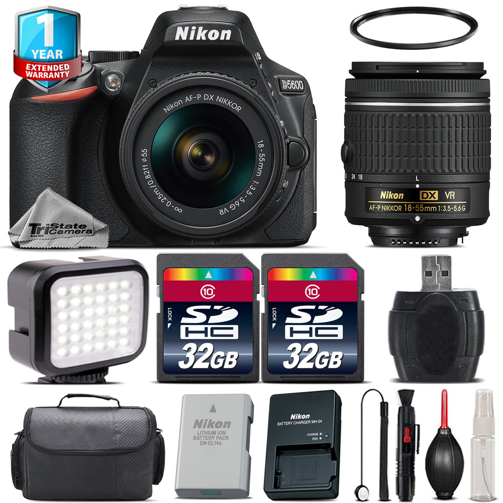 D5600 DSLR Camera + 18-55mm VR + LED + Case + 1yr Warranty - 64GB Bundle *FREE SHIPPING*