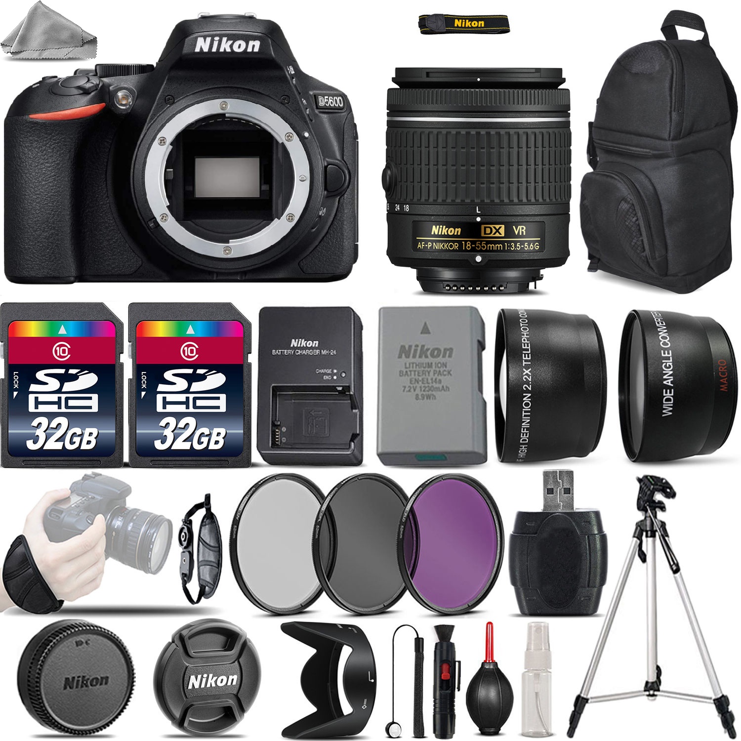 D5600 Digital SLR Camera +3 Lens 18-55mm VR + 64GB -Great Saving Full Kit *FREE SHIPPING*