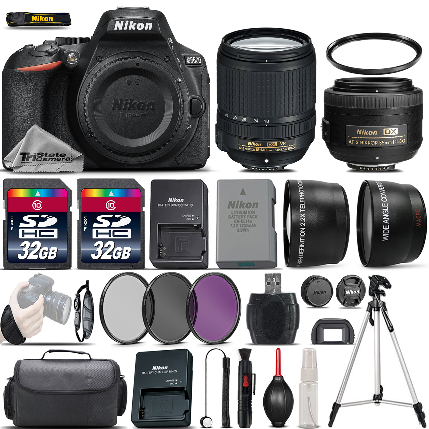 D5600 Digital SLR Camera + 18-140mm VR + 35mm 1.8G Lens + 64GB -4 Lens Kit *FREE SHIPPING*