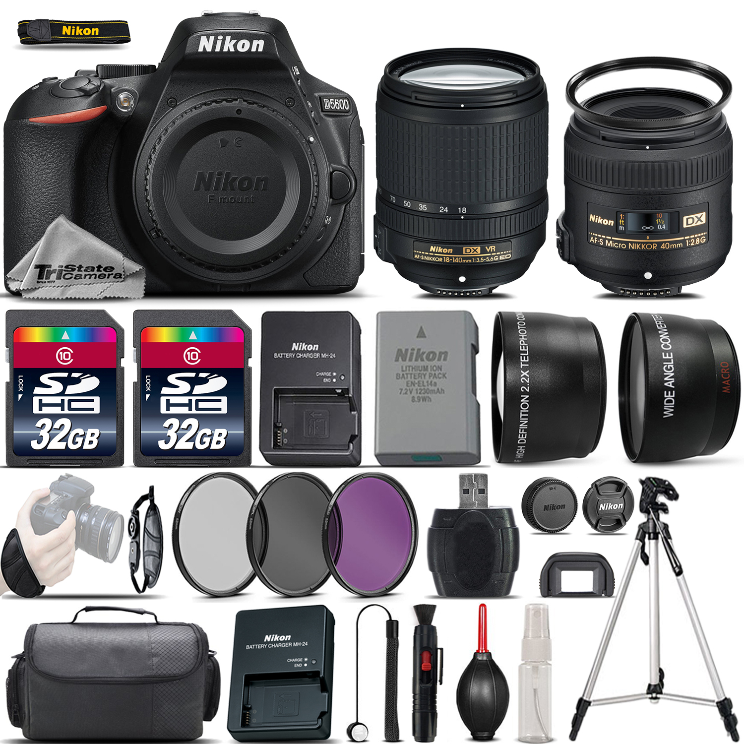 D5600 Digital SLR Camera + 18-140mm VR + 40mm 2.8G Lens + 64GB -4 Lens Kit *FREE SHIPPING*