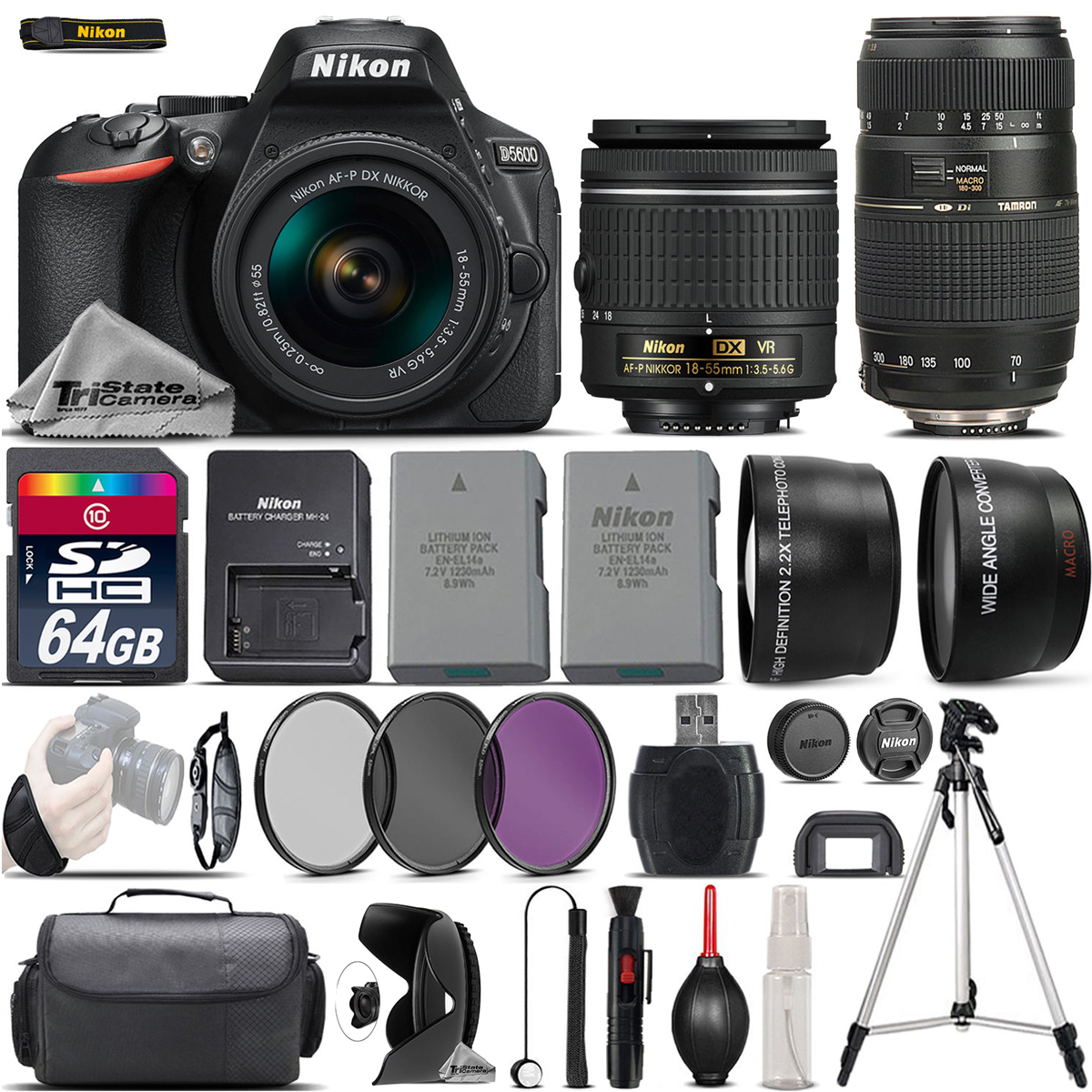 D5600 Digital SLR Camera + 18-55mm VR + 70-300mm + Extra Battery +  64GB *FREE SHIPPING*