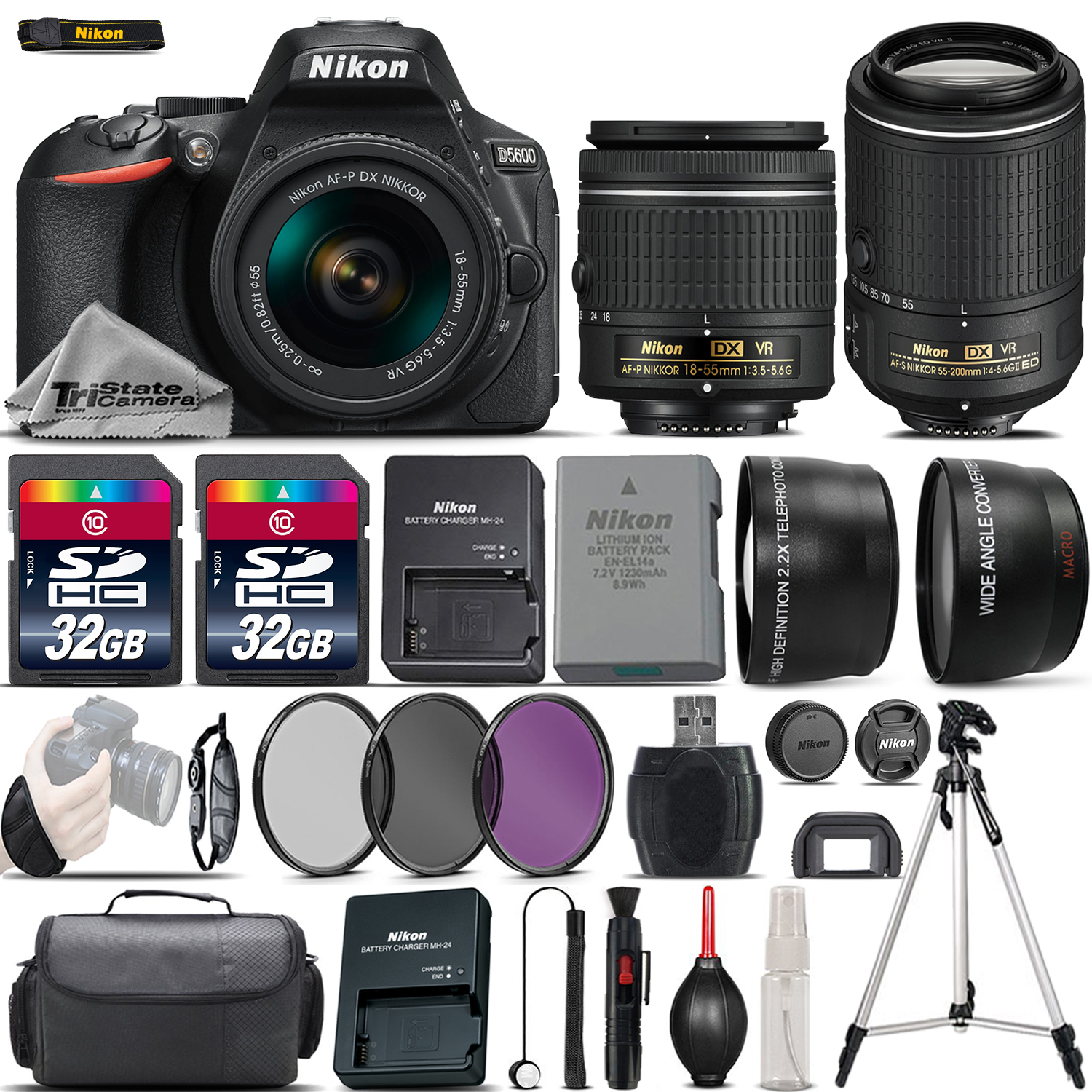 D5600 Digital SLR Camera + 18-55mm VR + 55-200mm VR II + 64GB - 4 Lens Kit *FREE SHIPPING*