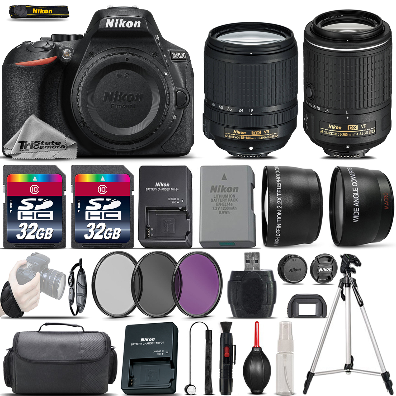D5600 Digital SLR Camera + 18-140mm VR + 55-200mm VR II + 64GB -4 Lens Kit *FREE SHIPPING*