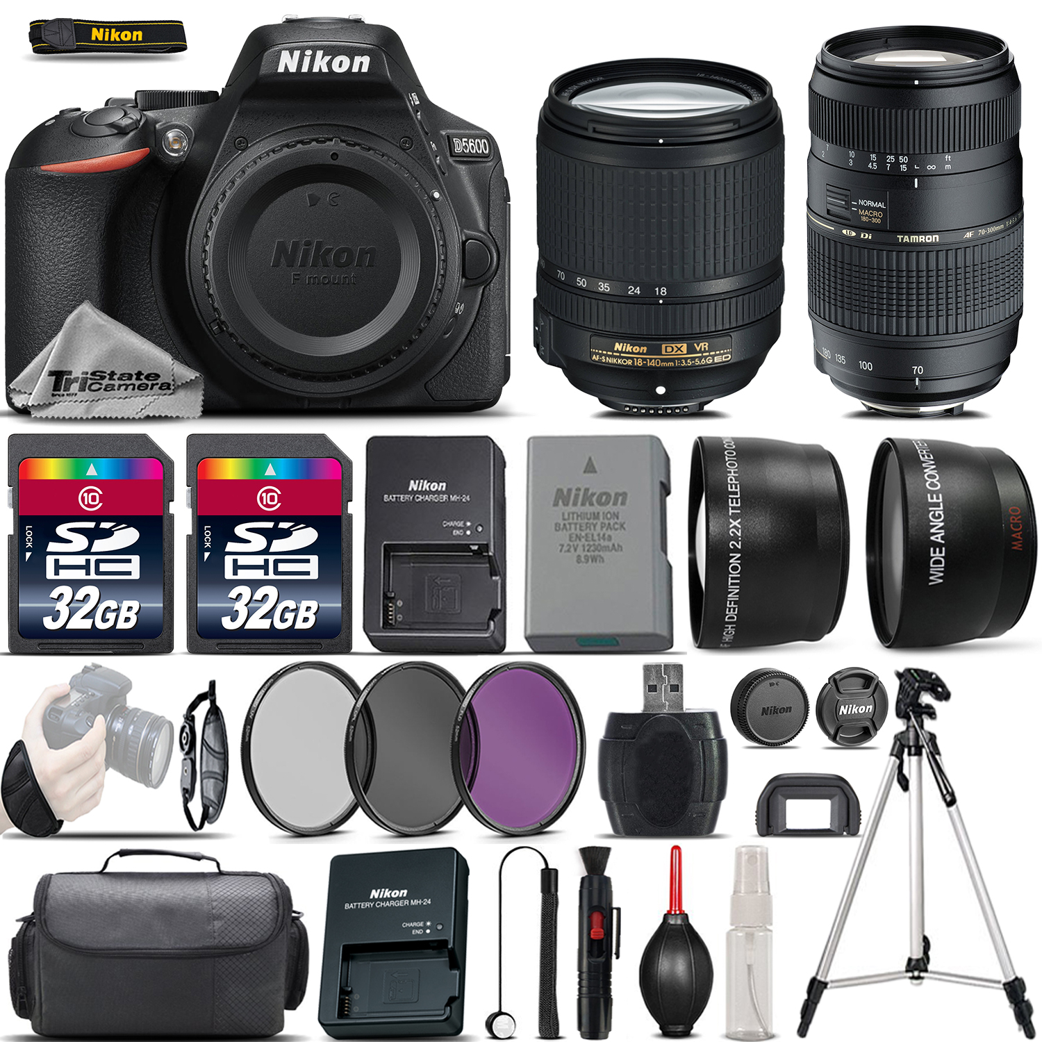 D5600 Digital SLR Camera + 18-140mm VR Lens + 70-300mm + 64GB - 4 Lens Kit *FREE SHIPPING*
