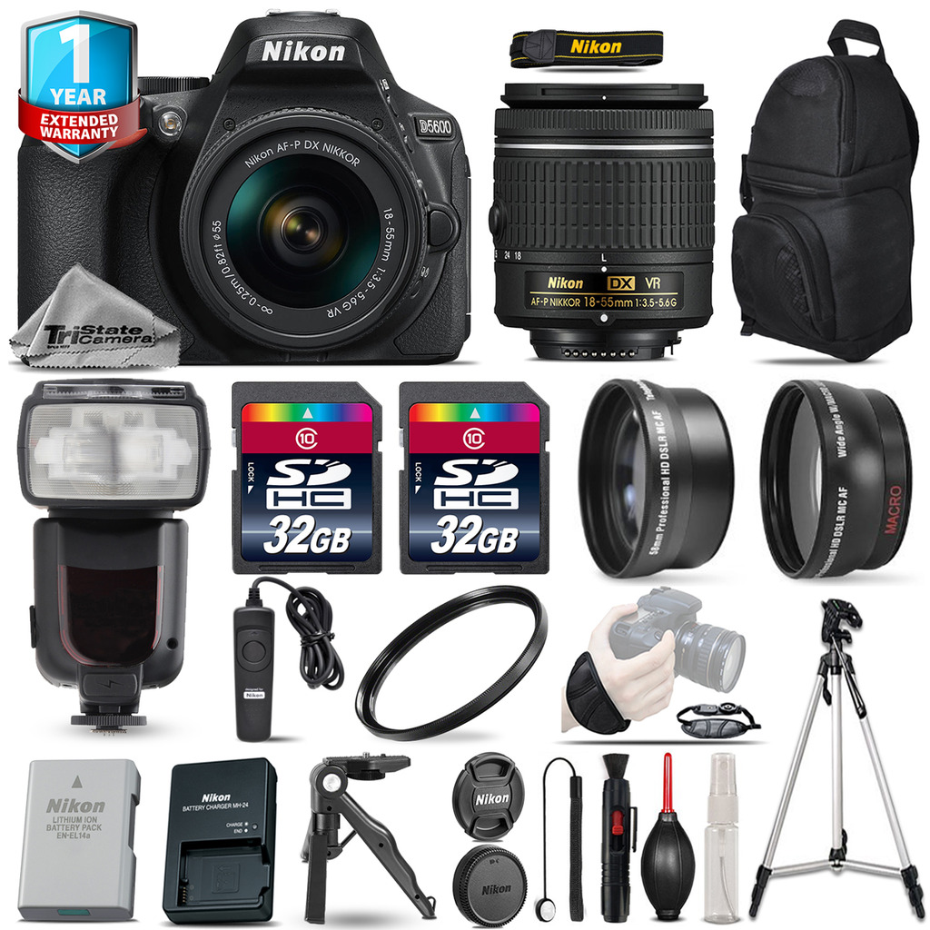 D5600 DSLR Camera + 18-55mm VR -3 Lens Kit + Pro Flash + UV + 1yr Warranty *FREE SHIPPING*